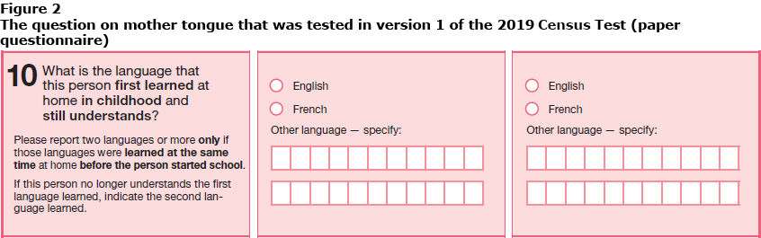 Figure 2 The question on mother tongue that was tested in version 1 of the 2019 census Test (paper questionnaire)